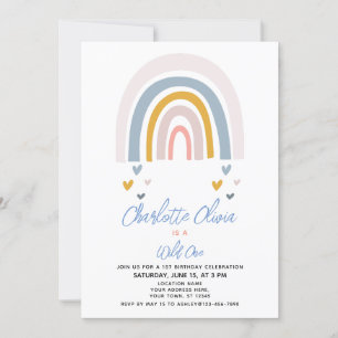 Invitation Le premier anniversaire de Wild One Muted Rainbow