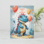 Invitation Le premier anniversaire du garçon dinausor mignon  (Debout devant)