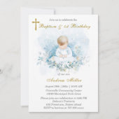 Invitation Le premier anniversaire du garçon et le baptême (Devant)