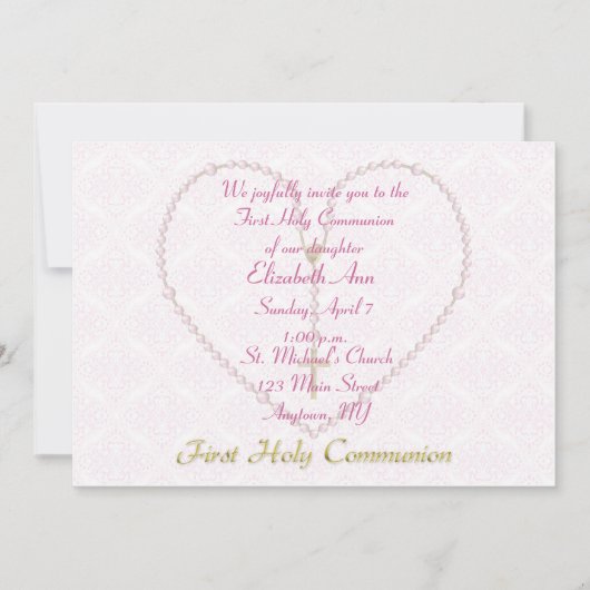 Invitation Le premier chapelet de CommunionPink perle le (Devant)
