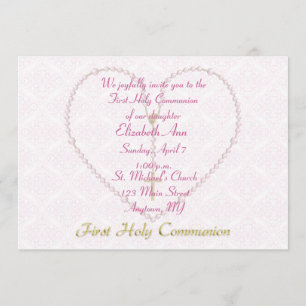 Invitation Le premier chapelet de CommunionPink perle le