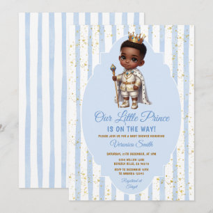 Invitation Le Prince Afro arrive Couronne Baby Shower Bleue
