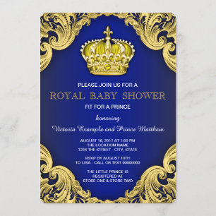 Invitation Le Prince Baby shower bleu et or