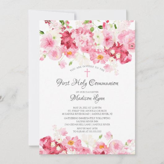 Invitation Le printemps fleurit la communion florale (Devant)