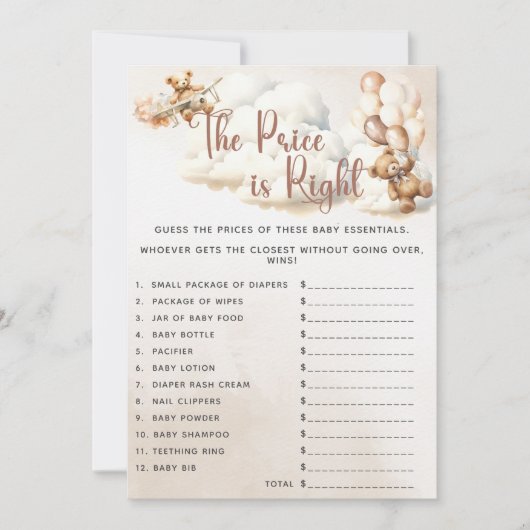 Invitation LE PRIX EST BON Baby shower JEU Bear Ballons (Devant)