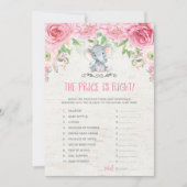 Invitation Le prix est droit rose Elephant jeu Baby shower (Devant)