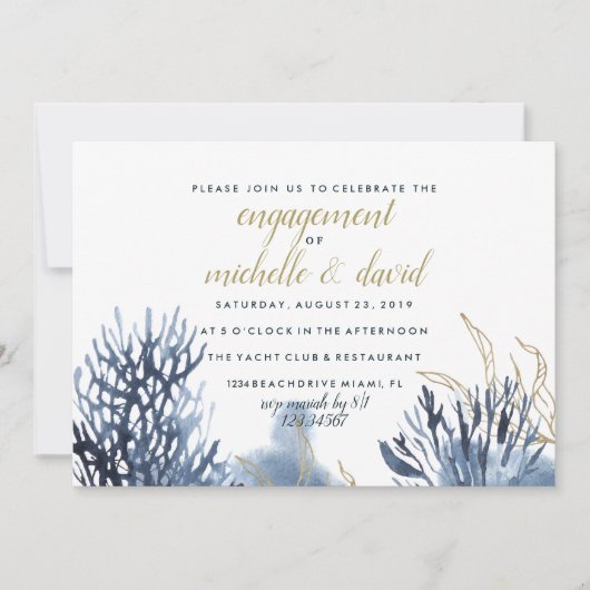 Invitation Le récif bleu | FIANÇAILLES Mariage nautique (Devant)