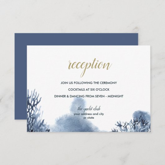 Invitation Le récif bleu | Nautical Wedding réception (Devant / Derrière)