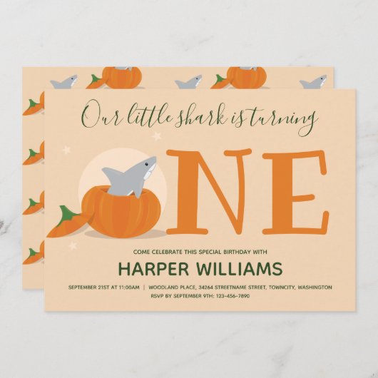 Invitation Le requin devient un Citrouille premier anniversai (Devant / Derrière)