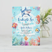 Invitation Le requin mignon sous la mer Créatures Baby shower (Debout devant)