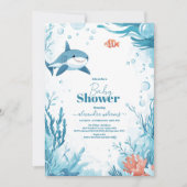 Invitation Le requin sous le Baby shower d'animaux marins (Devant)