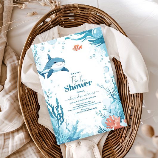 Invitation Le requin sous le Baby shower d'animaux marins