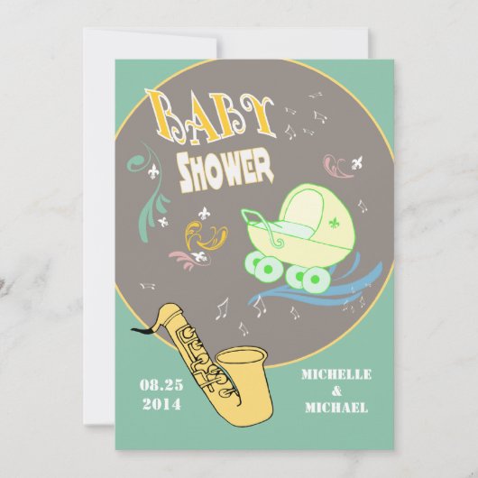 Invitation Le rétro jazz couple le baby shower (Devant)