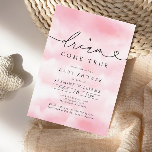 Invitation Le rêve du nuage rose devient un vrai Baby shower