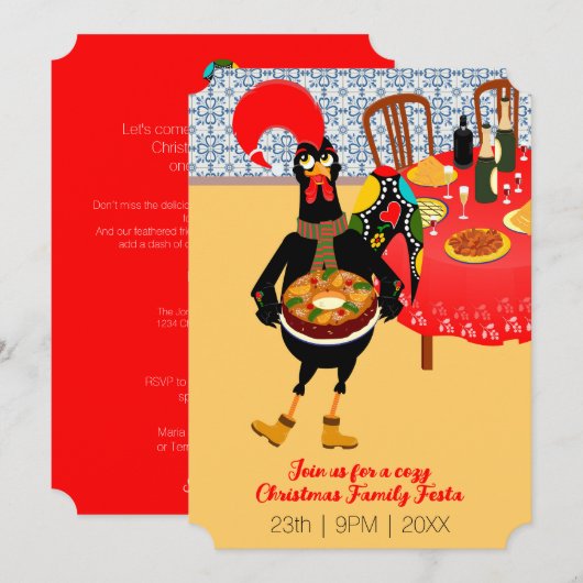 Invitation Le Rooster Portugais aime le gâteau King (Devant / Derrière)