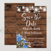 Invitation Le Rose Bleu de la grange rustique Sauvez la date (Devant / Derrière)