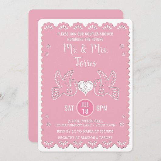 Invitation Le rose d'inséparable de Papel Picado couple le (Devant / Derrière)