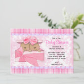 Invitation Le ROSE doux MIGNON jumelle le baby shower (Debout devant)