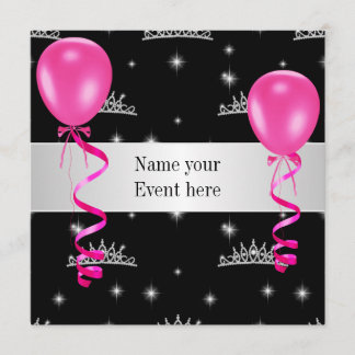 Invitation Le rose élégant de noir de diadème monte en ballon
