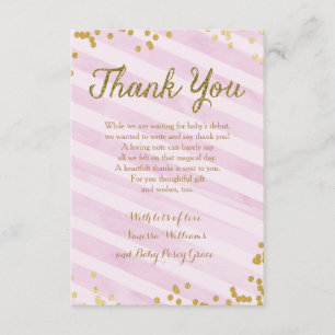 Invitation Le rose et le bébé de fille d'or arrosent le Merci