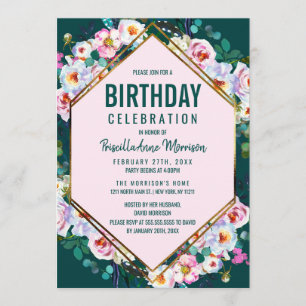 Invitation Le rose fleurit l'anniversaire vert de jade