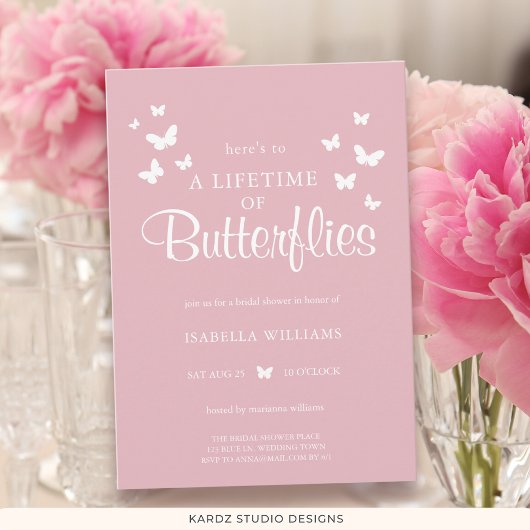 Invitation Le rose moderne Voici une vie de papillons