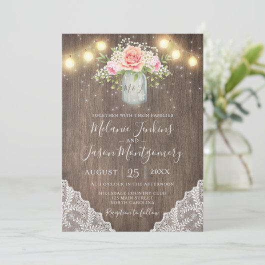 Invitation Le rose rustique fleurit le mariage de dentelle de (Debout devant)