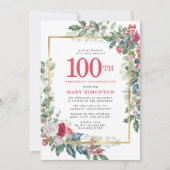 Invitation Le Rose rustique Holly Berries 100e fête d'anniver (Devant)