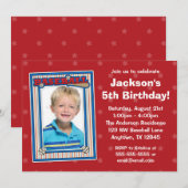 Invitation Le rouge de fête d'anniversaire de photo de (Devant / Derrière)