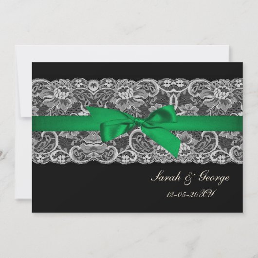 Invitation Le ruban de dentelle de Faux vert émeraude (Devant)