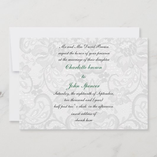 Invitation Le ruban de dentelle de Faux vert émeraude (Dos)