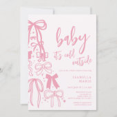 Invitation Le Ruban Rose Bows Baby Son Baby shower Froid Exté (Devant)