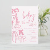 Invitation Le Ruban Rose Bows Baby Son Baby shower Froid Exté (Debout devant)
