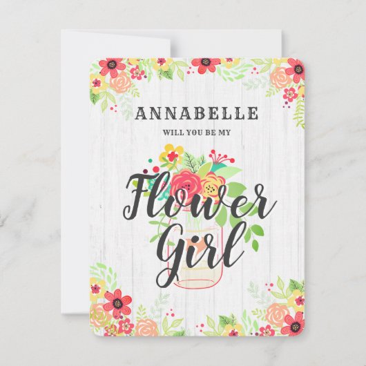 Invitation Le Rustique Mason Jar Serez-Vous Ma Fille Fleur (Devant)