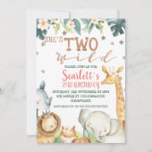 Invitation Le Safari de la fille, deux anniversaires sauvages (Devant)