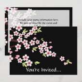 Invitation Le Sakura noir aux fleurs de cerisiers roses et ve (Devant / Derrière)