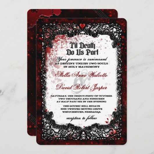 Invitation Le sang a éclaboussé l'information de RÉCEPTION de (Devant / Derrière)