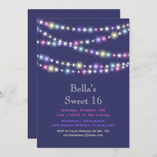 Invitation Le scintillement coloré allume le pourpre (Devant / Derrière)
