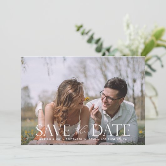 Invitation Le script H Photo moderne Enregistrer la date (Debout devant)