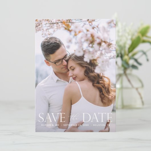 Invitation Le Script V Modern 2 Photo Enregistrer la date (Debout devant)