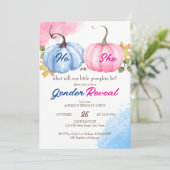 Invitation Le sexe citrouille révèle le modèle rose et bleu (Debout devant)