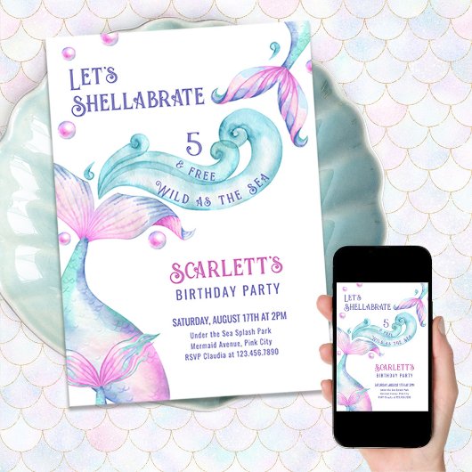 Invitation Le shellabrate Mermaid sort de l'eau comme Anniver