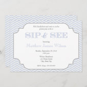 Invitation Le Sip bleu de Chevron de bébé et voient (Devant / Derrière)