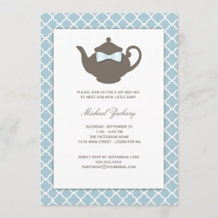 Invitation Le Sip Brown doux de bébé de théière du bleu et
