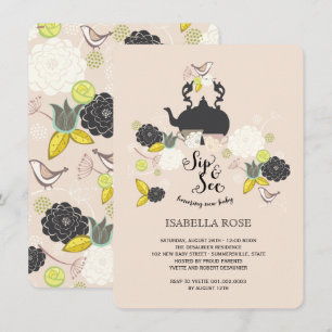 Invitation Le Sip floral chic d'oiseaux de fleurs et voient