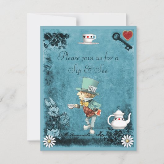 Invitation Le Sip fou bleu du chapelier du garçon et voient (Devant)