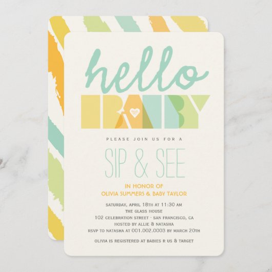 Invitation Le Sip moderne de vert bonjour et voient (Devant / Derrière)