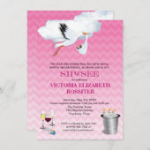 Invitation Le Sip rose de bébé de cigogne de Chevron et (Devant / Derrière)