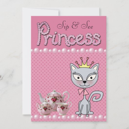Invitation Le Sip rose mignon et voient princesse Kitty Cat (Devant)