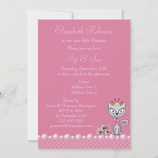 Invitation Le Sip rose mignon et voient princesse Kitty Cat (Dos)